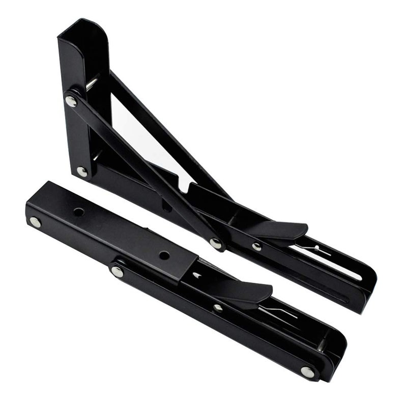 Jolitac Black Paint Folding Shelf Brackets 18â€ - Heavy Duty Metal Collapsible Shelf Bracket for Bench Table, Shelf Hinge Wall Mounted Space Saving DIY Bracket, Max Load: 450lbs (18 inch, Black) - Image 2